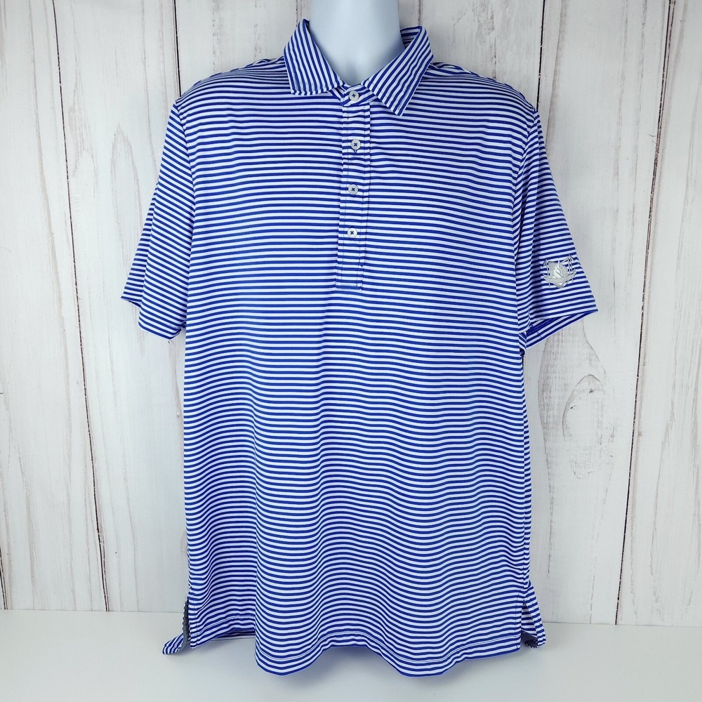 RLX Ralph Lauren Mens Golf Polo Shirt XL The Hawthorns GC Blue Striped